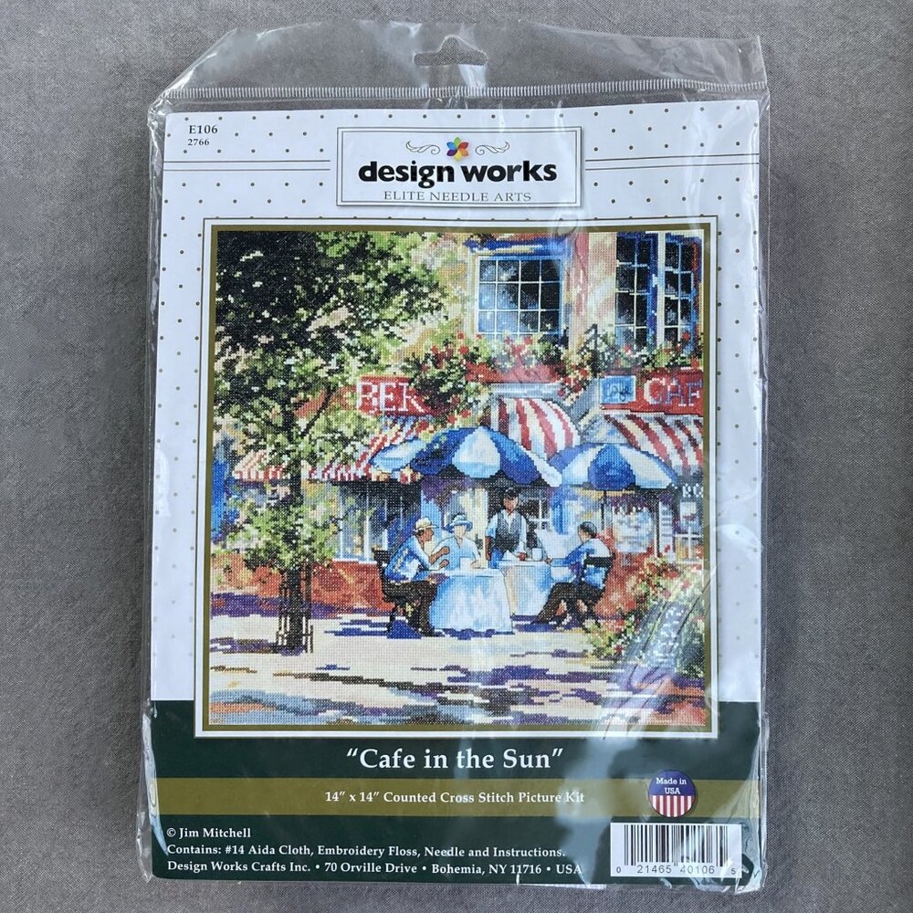 NWT Design Works "Cafe in The Sun" Counted Cross Stitch Kit, 14"x14" Style #E106